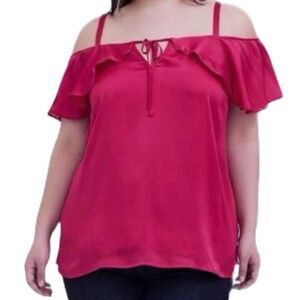 Torrid Fuchsia Pink Textured Chiffon Cold Shoulder Top Women's Plus‎ Size 3X